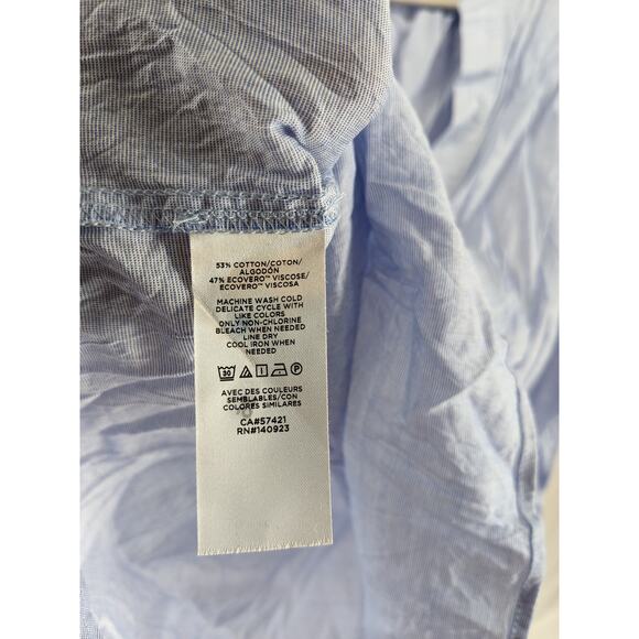 Loft VNeck Blouse L Blue Office Shirt Flowy Long Sleeve Workwear Office Loose - Picture 5 of 9